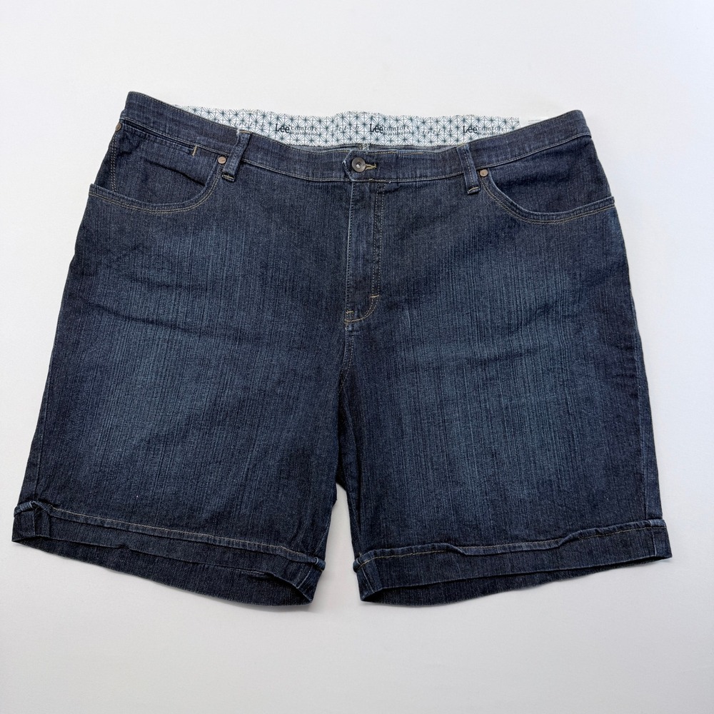 Lee Comfort Waistband Denim Shorts Women 22W Dark Wash Stretch Cuffed Blue